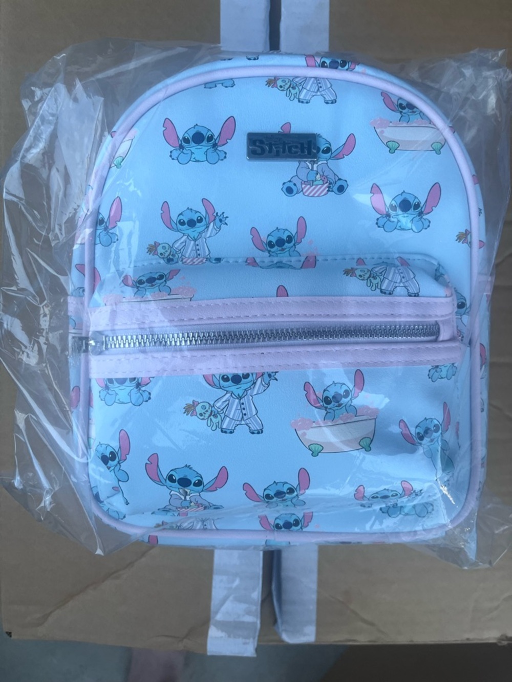 Disney Stitch Mini Backpack in Light Blue & Pink Trim